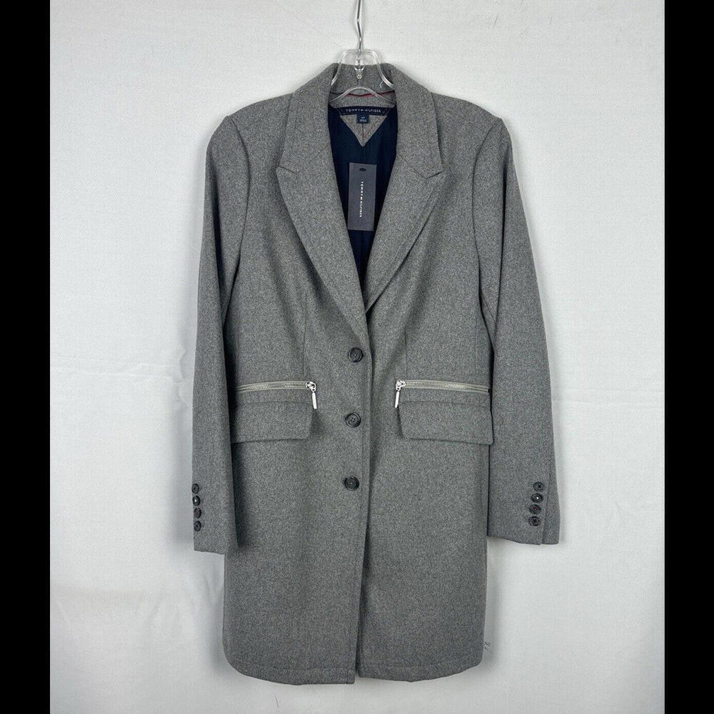 Tommy Hilfiger Single Breasted Wool Blend Coat Grey Size S